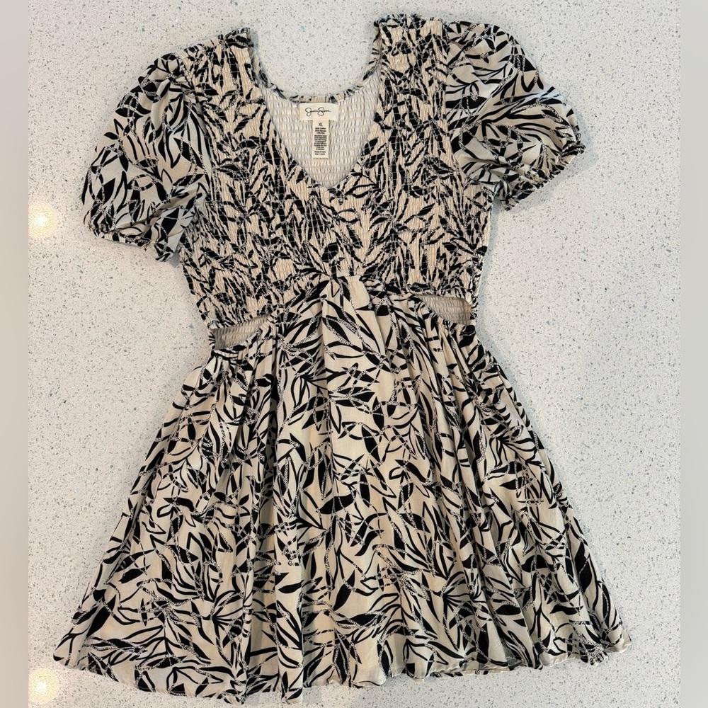 Black and Cream Cut Out Mini Dress